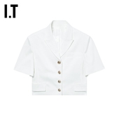 复古时髦直排扣短款 上衣411W50XM 衬衫 新款 JUUN.J女装 合身短袖