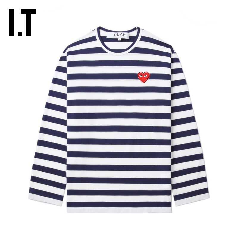 IT CDG PLAY COMME des GARCONS川久保玲情侣条纹长袖T恤清爽时尚