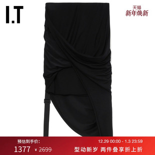 性感时髦纯色褶饰修身 不规则半身裙新款 LANG女装 半裙 HELMUT