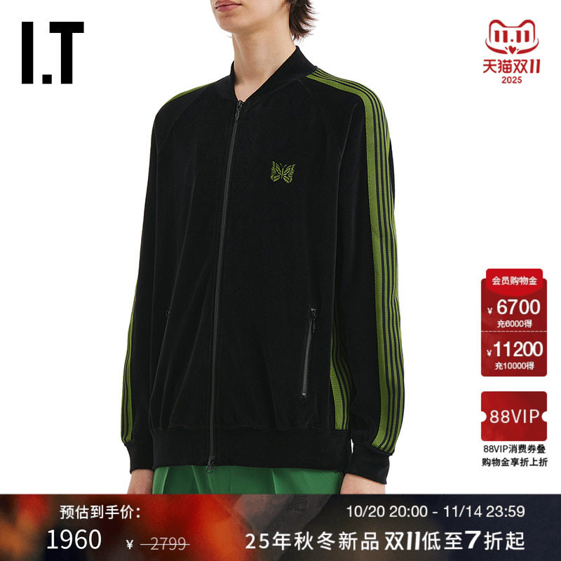 IT NEEDLES男装丝绒拉链夹克新款复古运动风条纹边饰外套RW3235MP