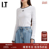 MARINE T恤新款 SERRE女装 修身 长袖 时髦简约新月刺绣打底衫 上衣