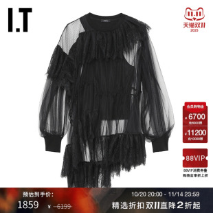 优雅别致蕾丝拼接透视罩衫 宽松薄纱上衣新品 SST13XK GOEN.J女装