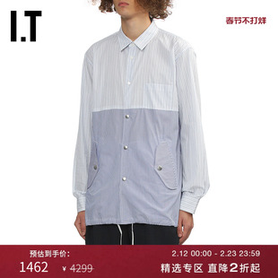 IT CDG COMME des GARCONS HOMME DEUX男装条纹拼接宽松长袖衬衫