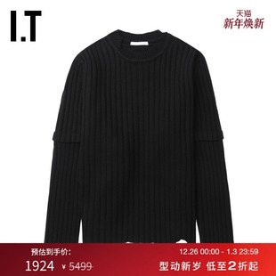 新款 竖纹坑针织衫 LANG女装 时髦质感叠层拼接羊毛毛衣 HELMUT