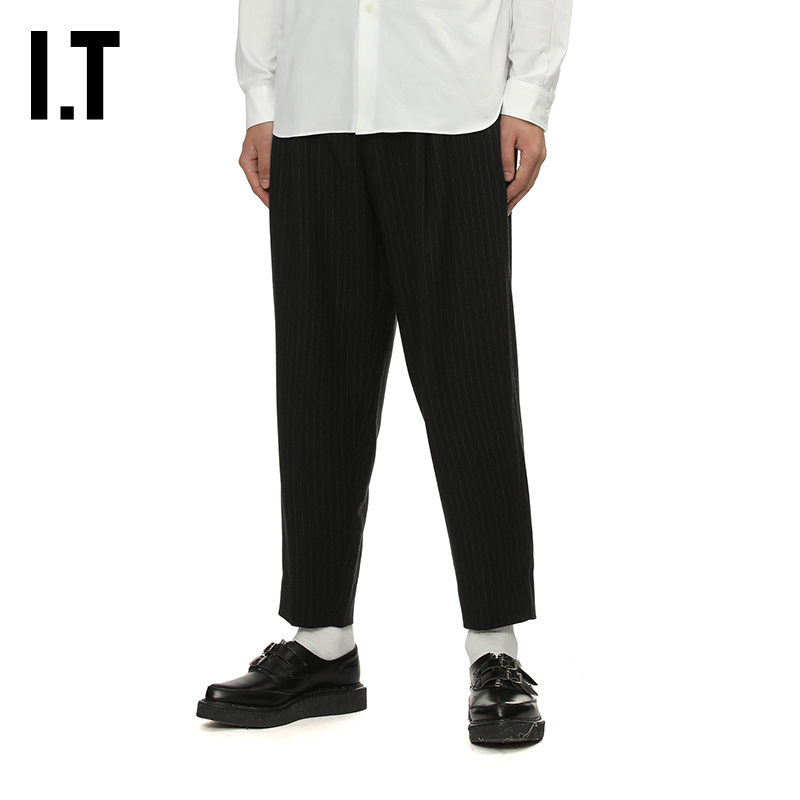 IT竖条纹西装长裤锥形裤