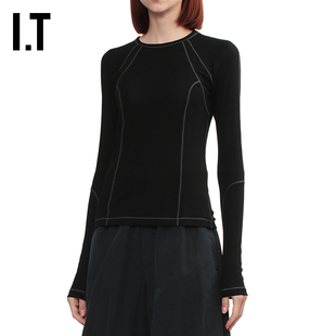 IT HELMUT LANG女装修身长袖T恤新款简约干练圆领打底衫上衣5027X