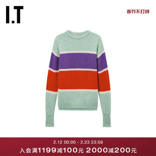 IT JW Anderson女装宽松条纹针织衫新款绵羊毛拼色毛衣KW1522XQ