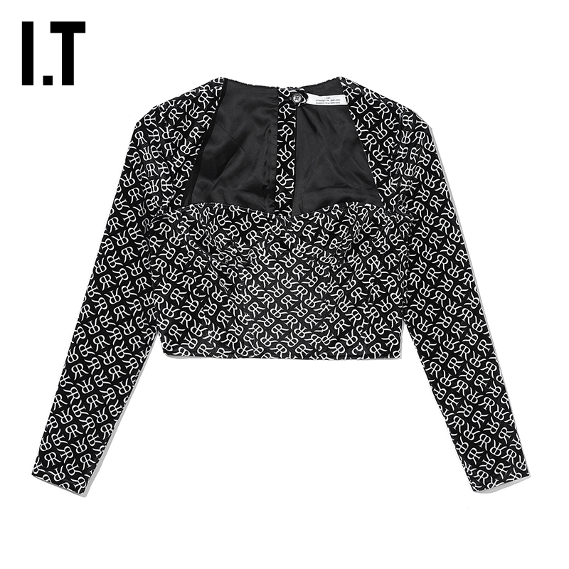 ITROKH露脐丝绒短上衣