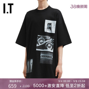 IT almostblack男装中长款落肩T恤新款宽松廓形圆领半袖ICS02AMP
