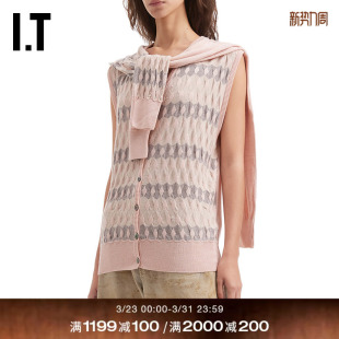 无袖 YY女装 排扣针织衫 新款 管叠层针织马甲1PNKXQ 设计感袖 OPEN