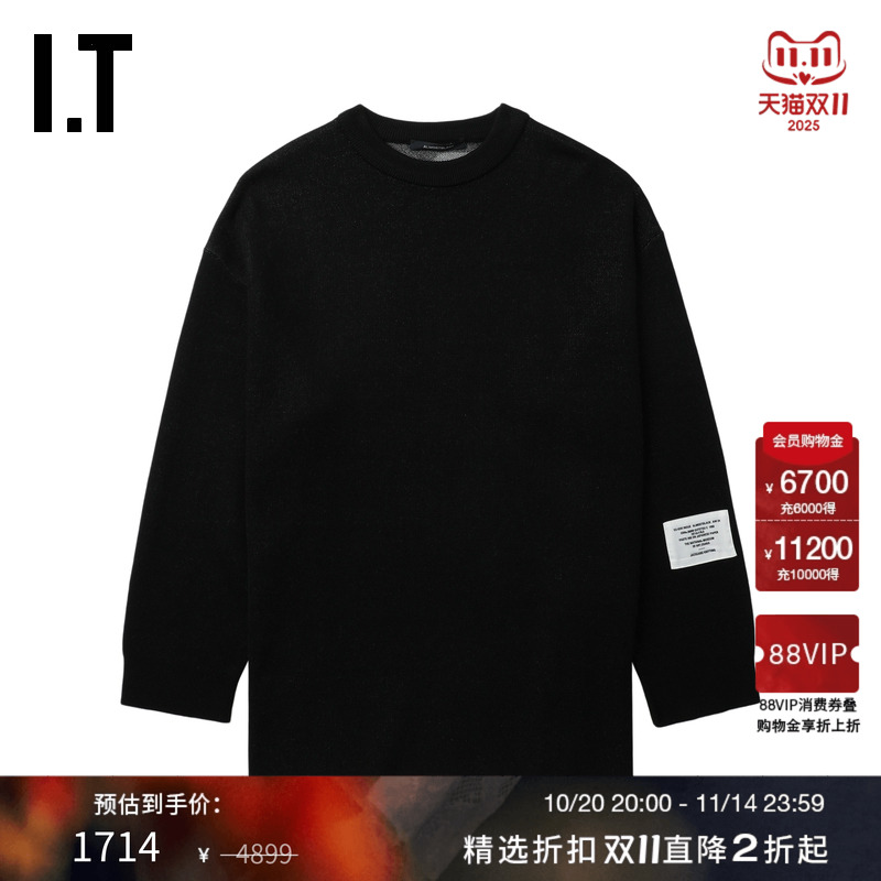 IT almostblack男装宽松圆领针织衫新款帅气酷感羊毛衫毛衣KT03MN
