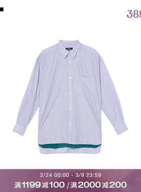 IT CDG COMME des GARCONS HOMME男装条纹衬衫假两件叠层下摆衬衣