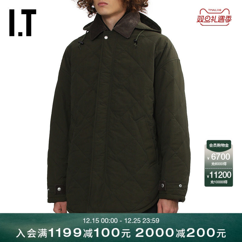 IT菱格绗缝连帽夹克棉服外套