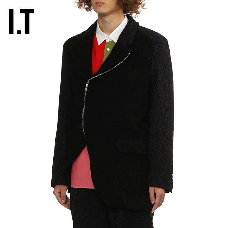 IT不规则斜拉链西装夹克