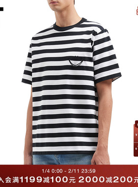 IT MARKAWARE男装条纹短袖T恤新款轻松休闲笑脸装饰半袖1CS01BMQ