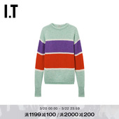 新款 宽松条纹针织衫 Anderson女装 绵羊毛拼色毛衣KW1522XQ