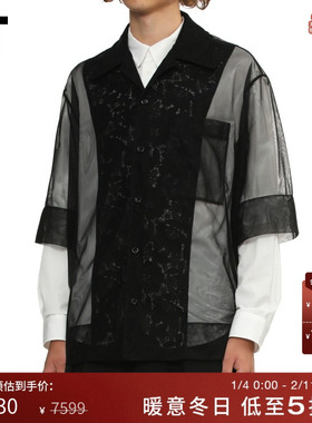 IT Simone Rocha男装网纱透视短袖衬衫新款时髦摩登蕾丝拼接上衣