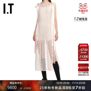 Simone 饰开叉裙装 Rocha女装 蝴蝶结飘带装 薄纱透视连衣裙新款