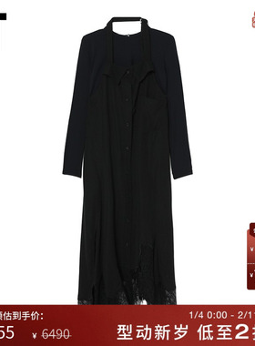 IT pushBUTTON女装挂脖连衣裙时髦摩登假两件蕾丝拼接长裙40505WX