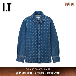 MARINE 新月图案装 SERRE女装 新款 饰水洗上衣外搭 宽松牛仔衬衫