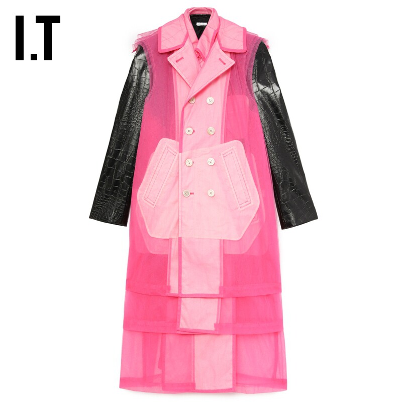 IT CDG COMME des GARCONS HOMME PLUS男解构感材质拼接风衣外套