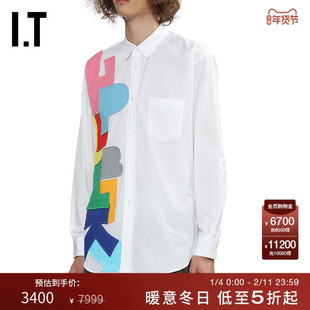 IT CDG COMME des GARCONS SHIRT男装彩色字母布贴缝饰长袖衬衫
