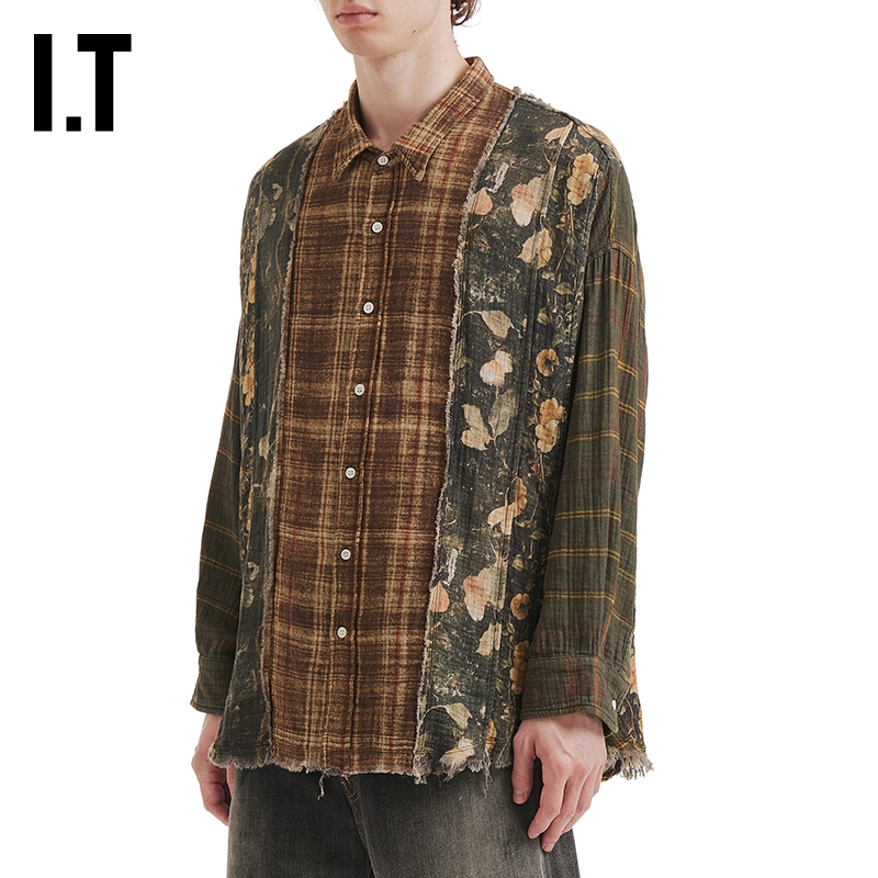 ITR13毛边格纹衬衫复古文艺风