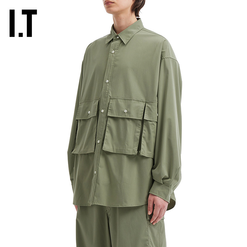 IT Fresh Service男装宽松工装衬衫新款潮酷日系多口袋装饰上衣