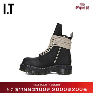 厚底高帮及踝靴新款 Owens女款 潮酷有型系带短靴圆头皮靴 Rick