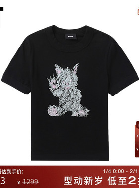 IT We11Done女装短款合身短袖T恤新款酷感个性小怪兽图案751WBKXM