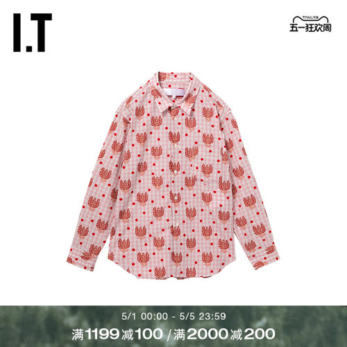 IT CDG tricot COMME des GARCONS女装满幅图案装饰格纹长袖衬衫 - 封面