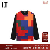 CDG HOMME COMME des GARCONS PLUS男彩色几何裁布拼接长袖 T恤