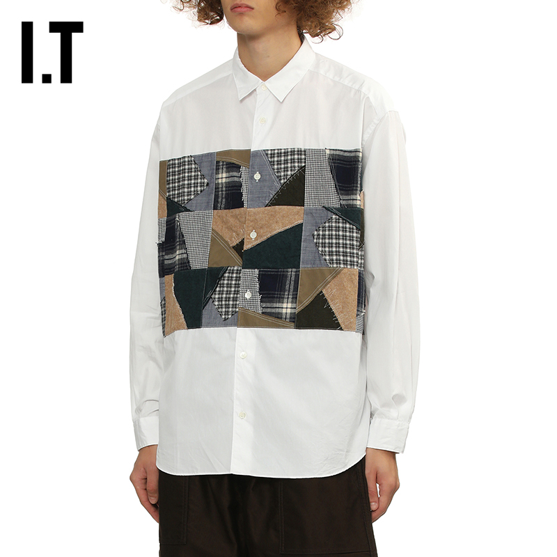 IT裁布拼接长袖衬衫复古文艺风