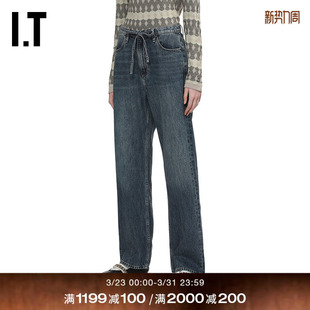 bone女装 宽松牛仔裤 长裤 系带水洗直筒裤 新款 DEH1RDXQ rag