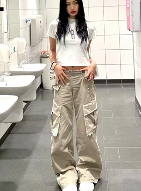 IT GROUNDZERO女装新款阔腿工装口袋休闲复古长裤GZOPTPT800B00