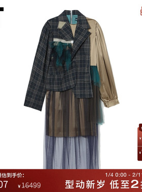 IT kolor女装网纱拼接连衣裙个性新潮不规则解构拼接长裙02120XJ