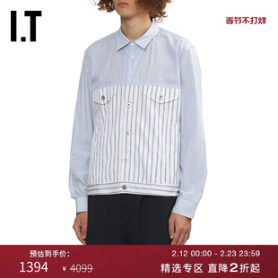 IT CDG COMME des GARCONS HOMME DEUX男装条纹拼接长袖工装衬衫