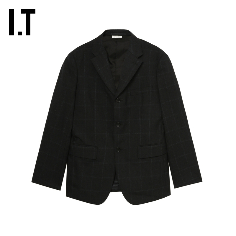 IT合身格纹西装夹克外套