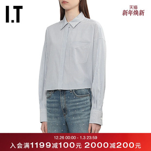 bone女装 竖条纹衬衫 新款 干练合身短衬衣RA4M25XQ 时尚 rag