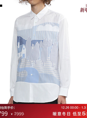 IT CDG COMME des GARCONS SHIRT男装布贴图案缝饰翻领长袖衬衫