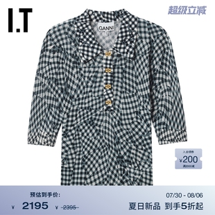 中袖 K24920XP GANNI女装 亮眼翻领格纹针织衫 时尚 polo衫 修身 新款