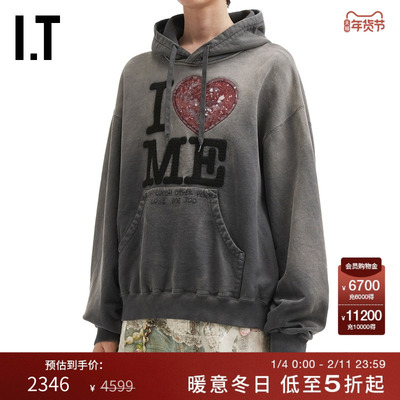 ITdoublet磨白做旧连帽卫衣