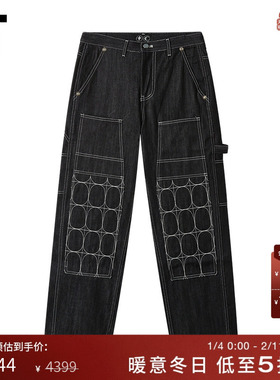 IT THUG CLUB男装牛仔裤长裤新款潮流个性车线装饰直筒裤PT2602MP