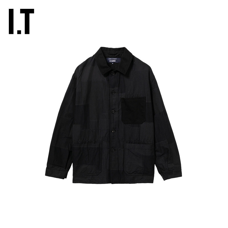 IT裁布拼接翻领工装西服图片