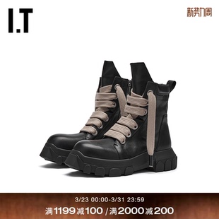 潮流有型粗鞋 厚底皮靴中筒靴新款 Owens男款 带短靴LOOW2MQ Rick