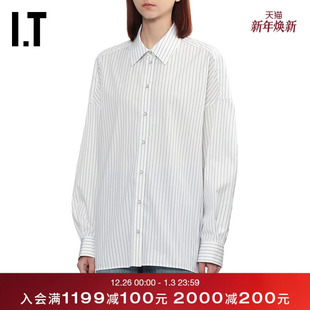 HELMUT 时尚 LANG女装 新款 男友风捏褶衬衣506C40XQ 宽松条纹衬衫