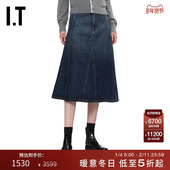 牛仔半身裙新款 BAPY女装 时髦复古水洗磨白A字裙中长裙SK9345AP