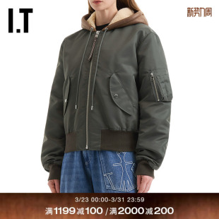 拼接连帽夹克新款 Anderson女装 复古帅气拉链棉服外套0428XQ