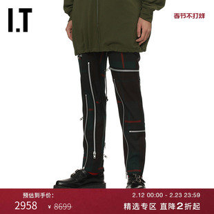 IT CDG COMME des GARCONS HOMME PLUS男装拉链装饰合身格纹长裤