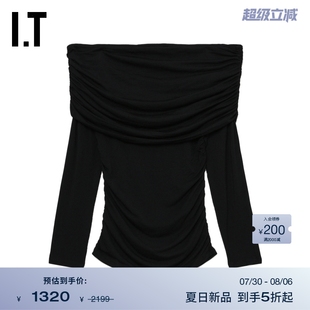露肩长袖 bone女装 修身 一字领缩褶上衣24T024XO 上衣新款 rag